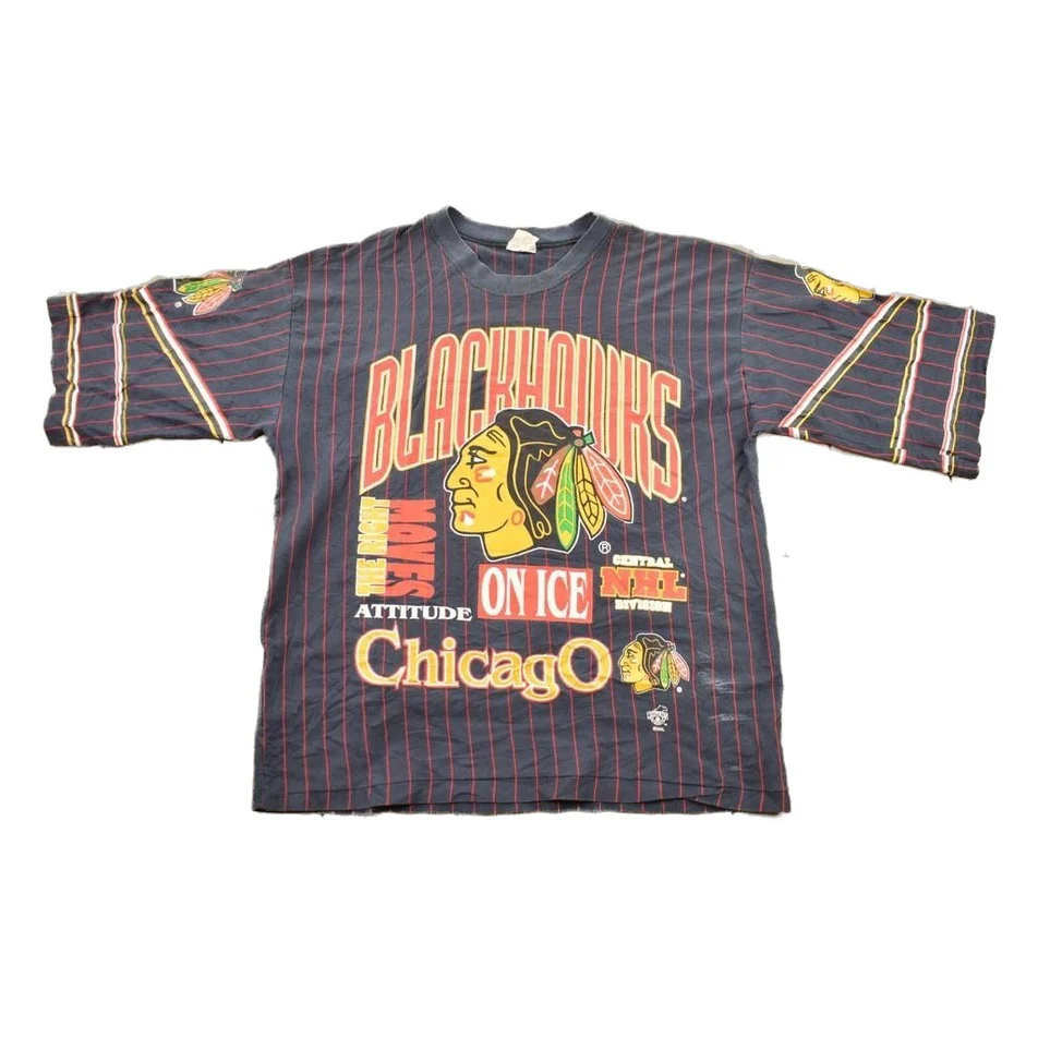 Vintage 1990s Chicago Blackhawks NHL All Over Print Graphic T-Shirt Men's Large