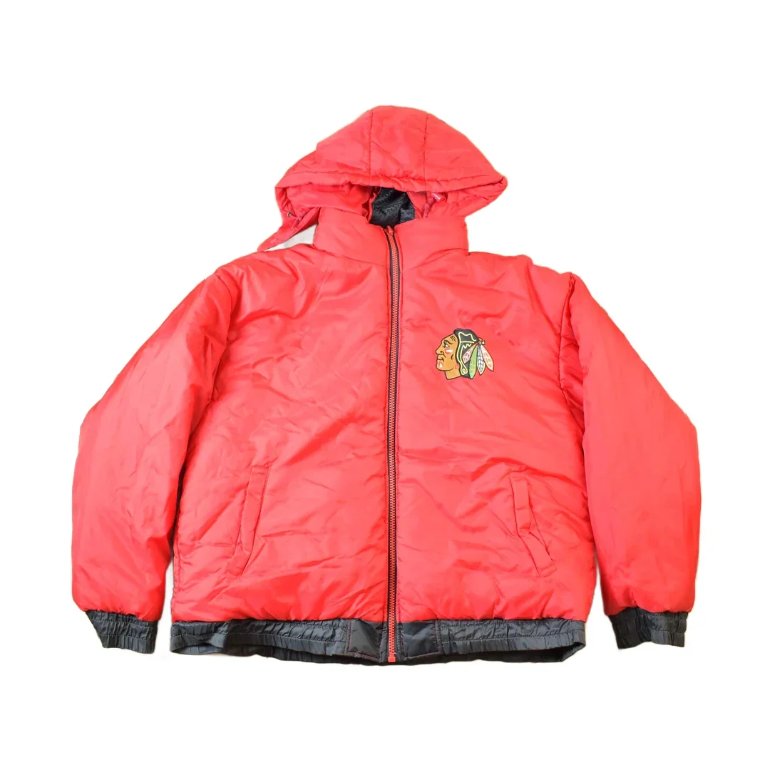 Vintage 1990s Chicago Blackhawks Reversible NHL Hockey Puffer Hooded Jacket - Image 2
