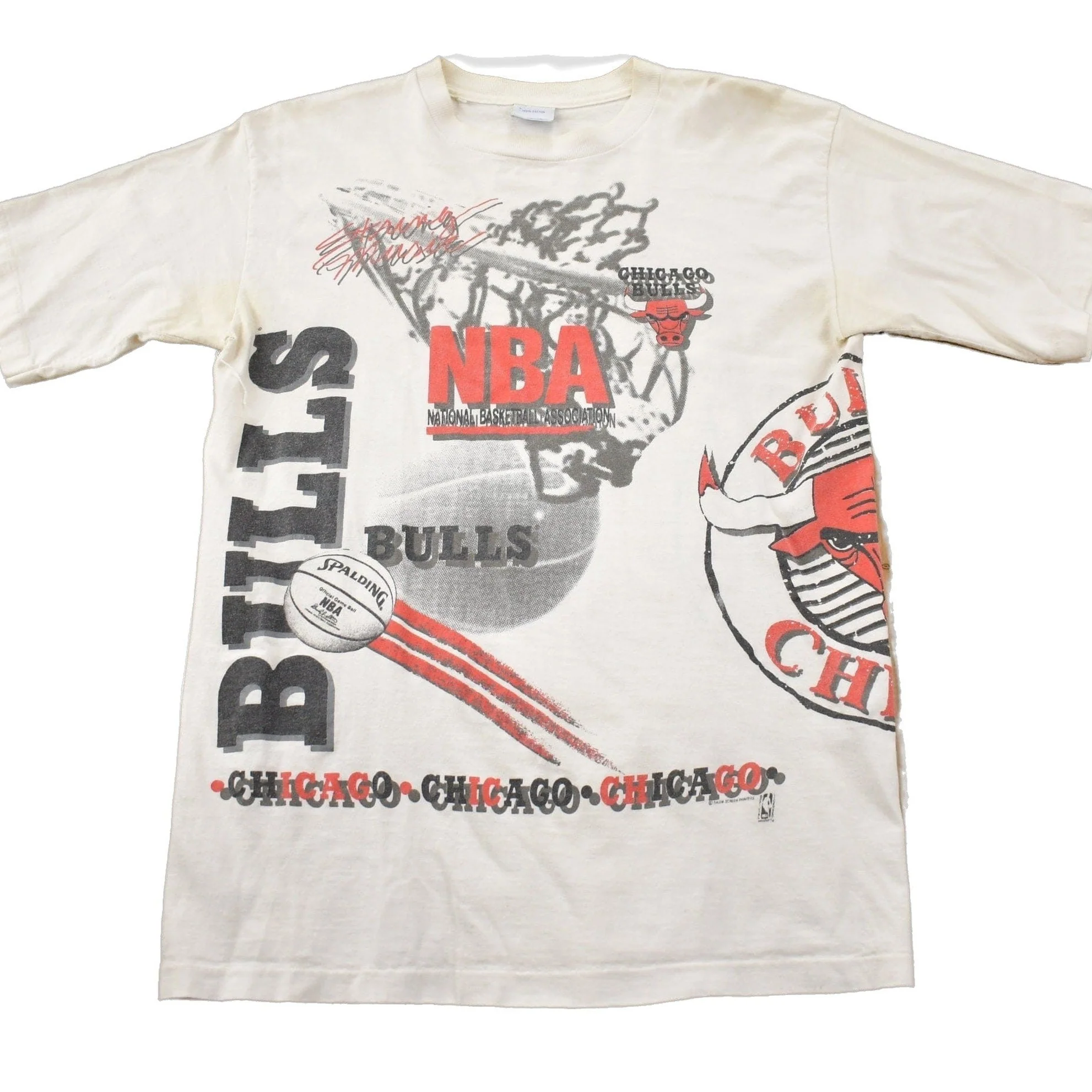 Vintage 1990s Chicago Bulls NBA Aerial Assault Graphic T-Shirt Men's Large
