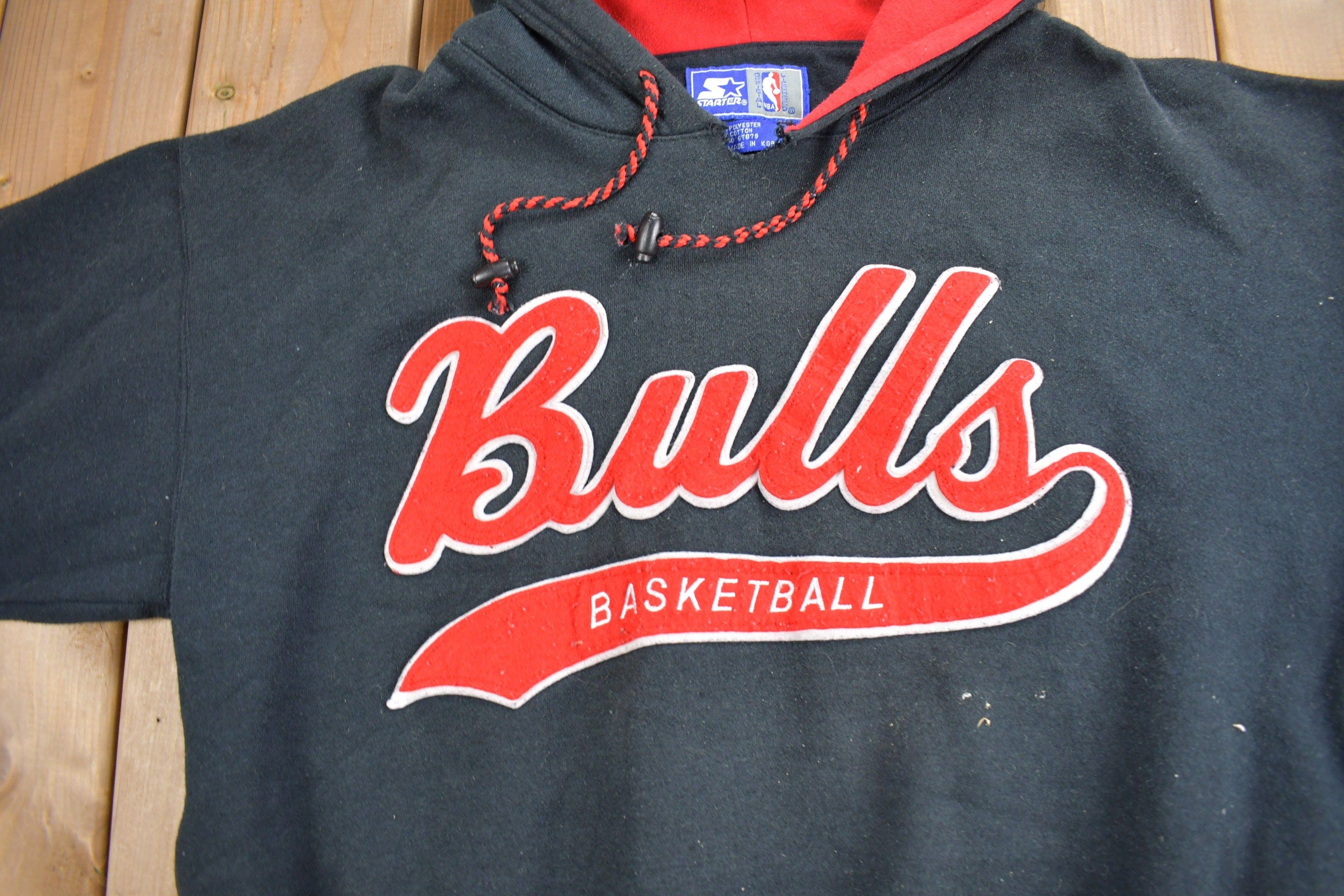 Vintage 1990s Chicago Bulls NBA Embroidered Starter Hoodie Men's M - Image 5