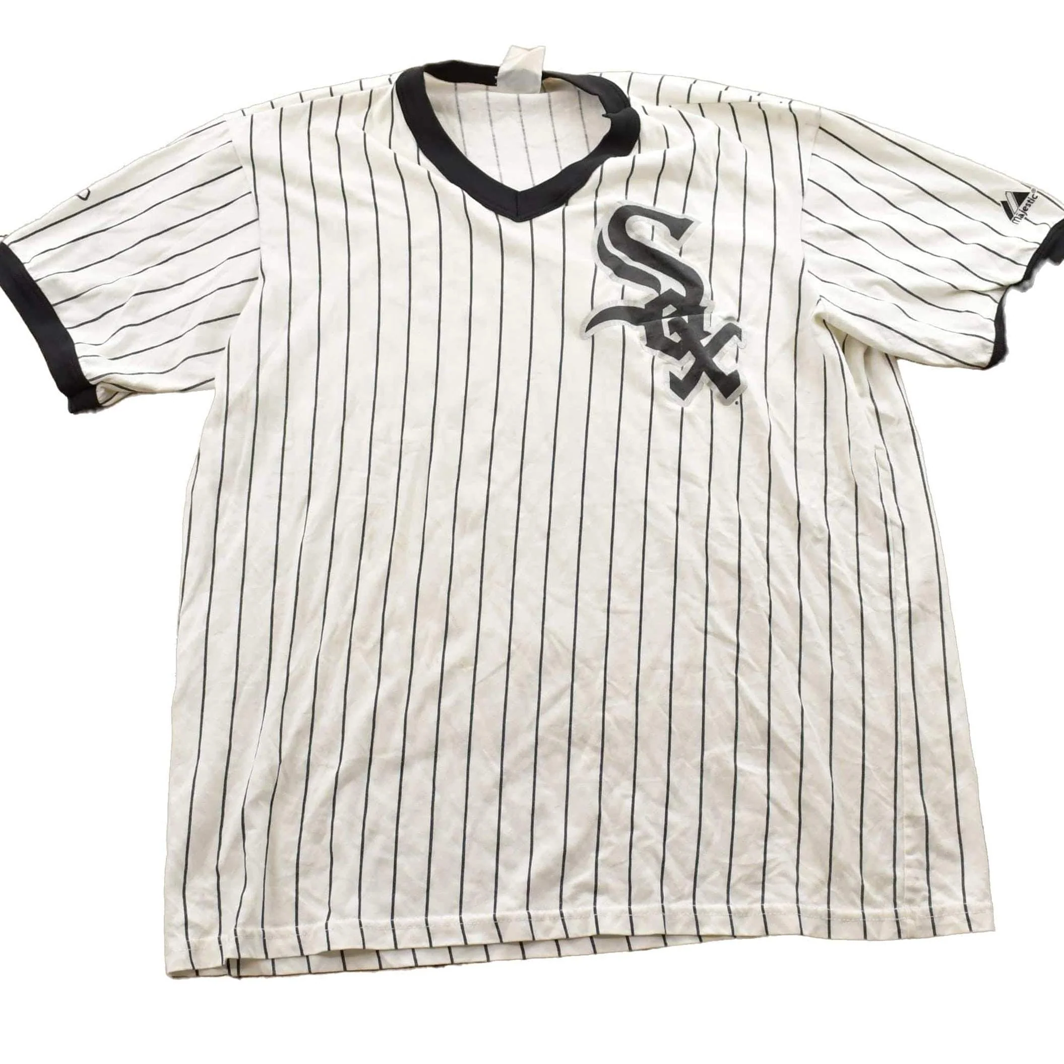 Vintage 1990s Chicago White Sox Striped MLB Baseball Majestic Graphic T-Shirt Men's Medium