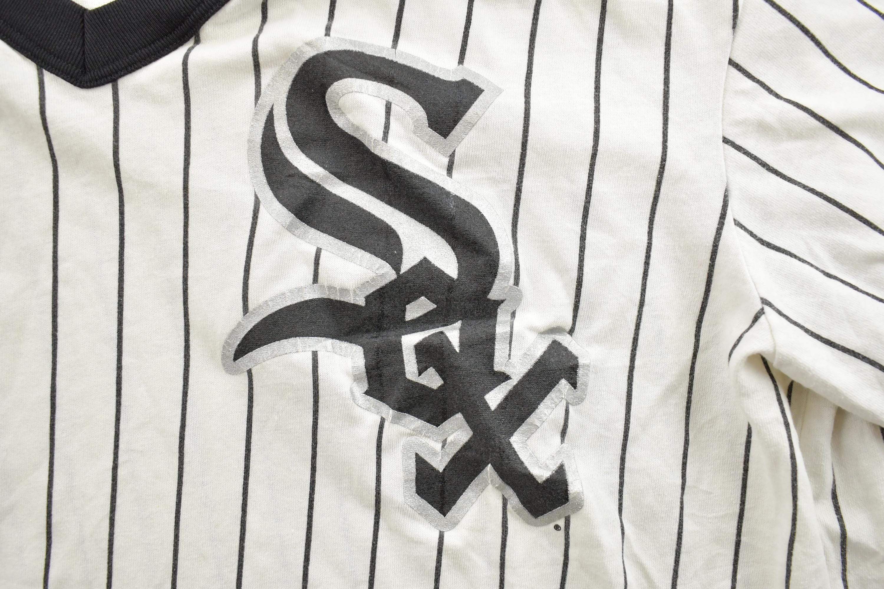 Vintage 1990s Chicago White Sox Striped MLB Baseball Majestic Graphic T-Shirt Men's Medium - Image 4