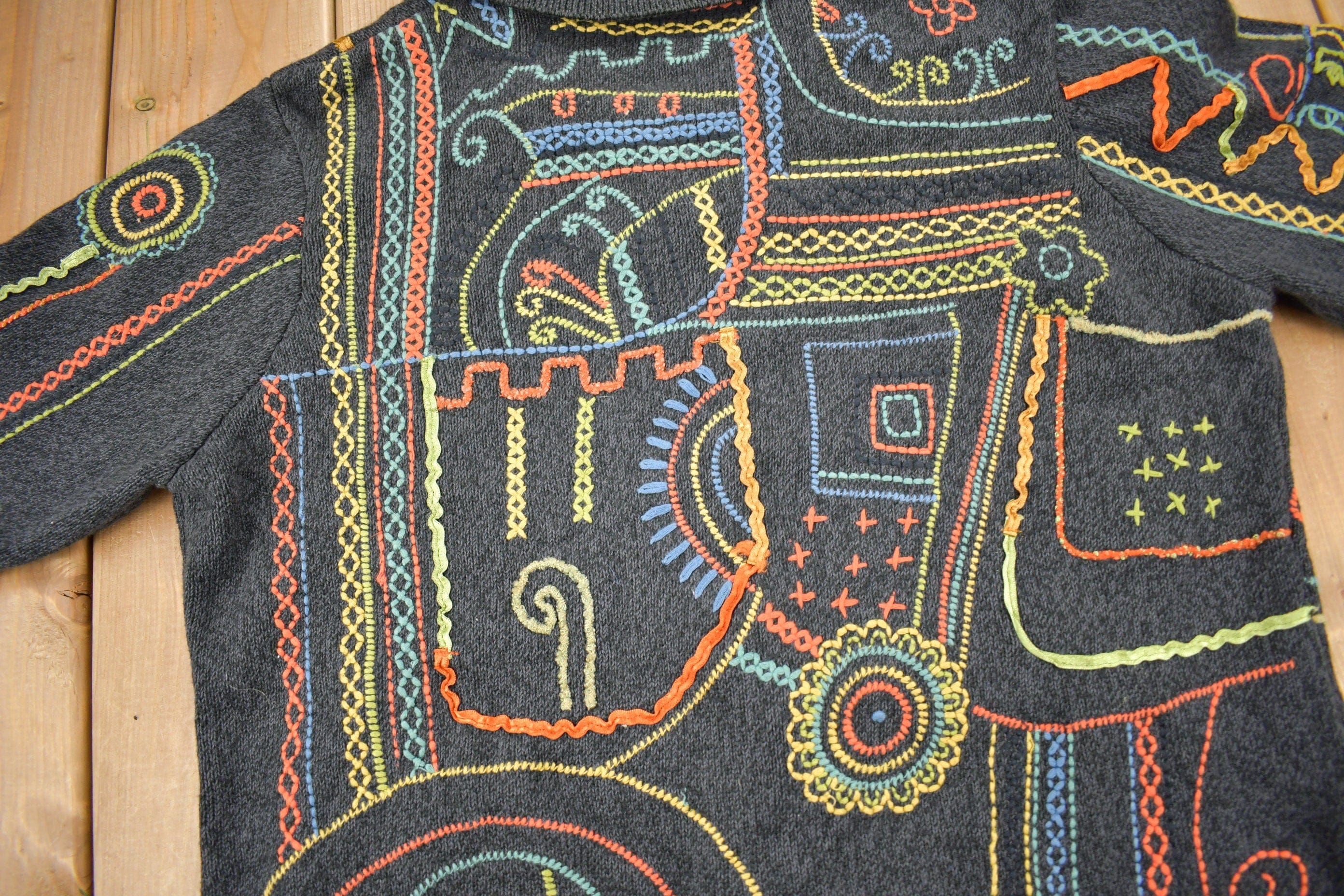 Vintage 1990s Chico's Embroidery Cardigan Sweater Men's Small - Image 3