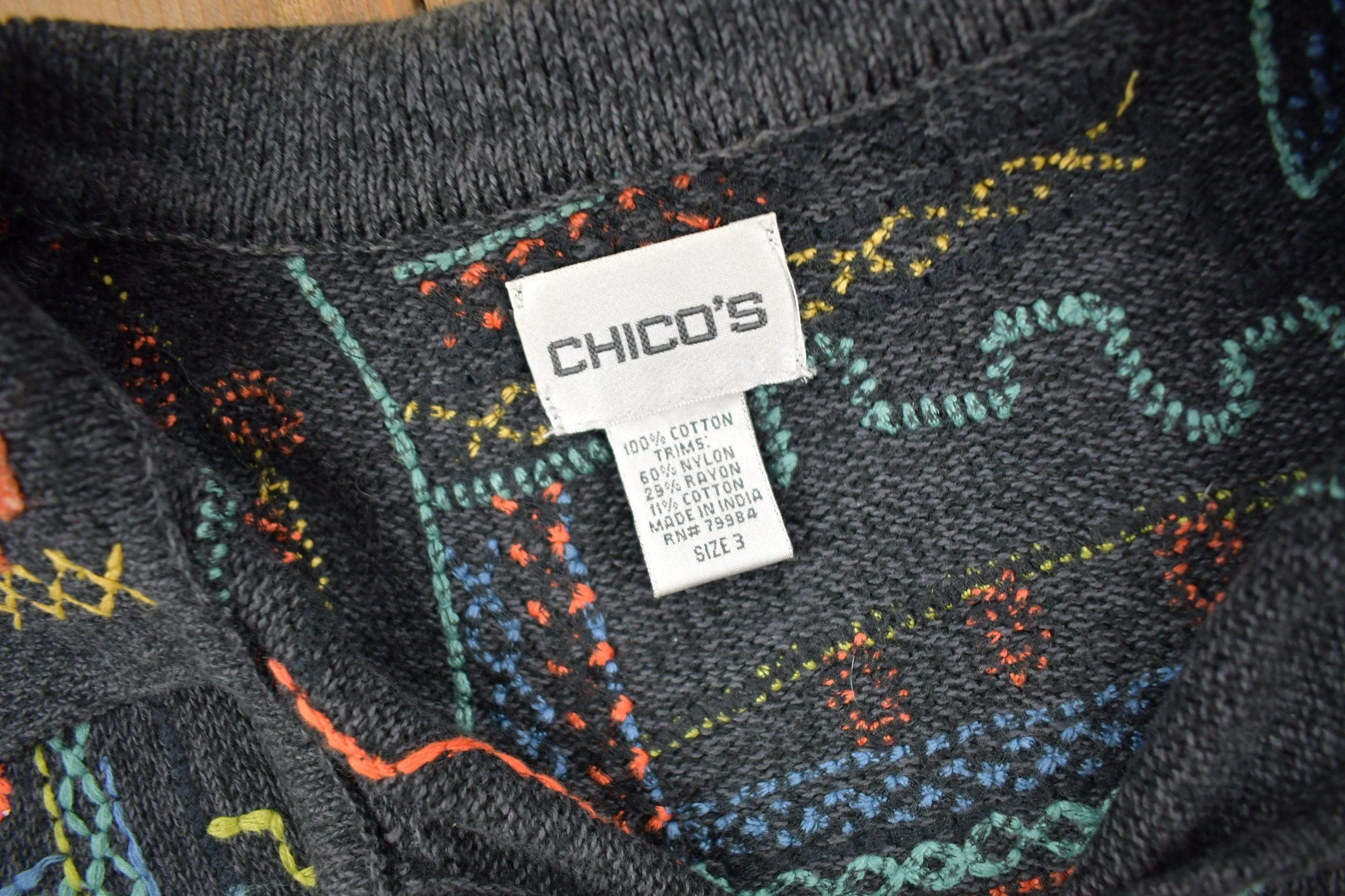 Vintage 1990s Chico's Embroidery Cardigan Sweater Men's Small - Image 5
