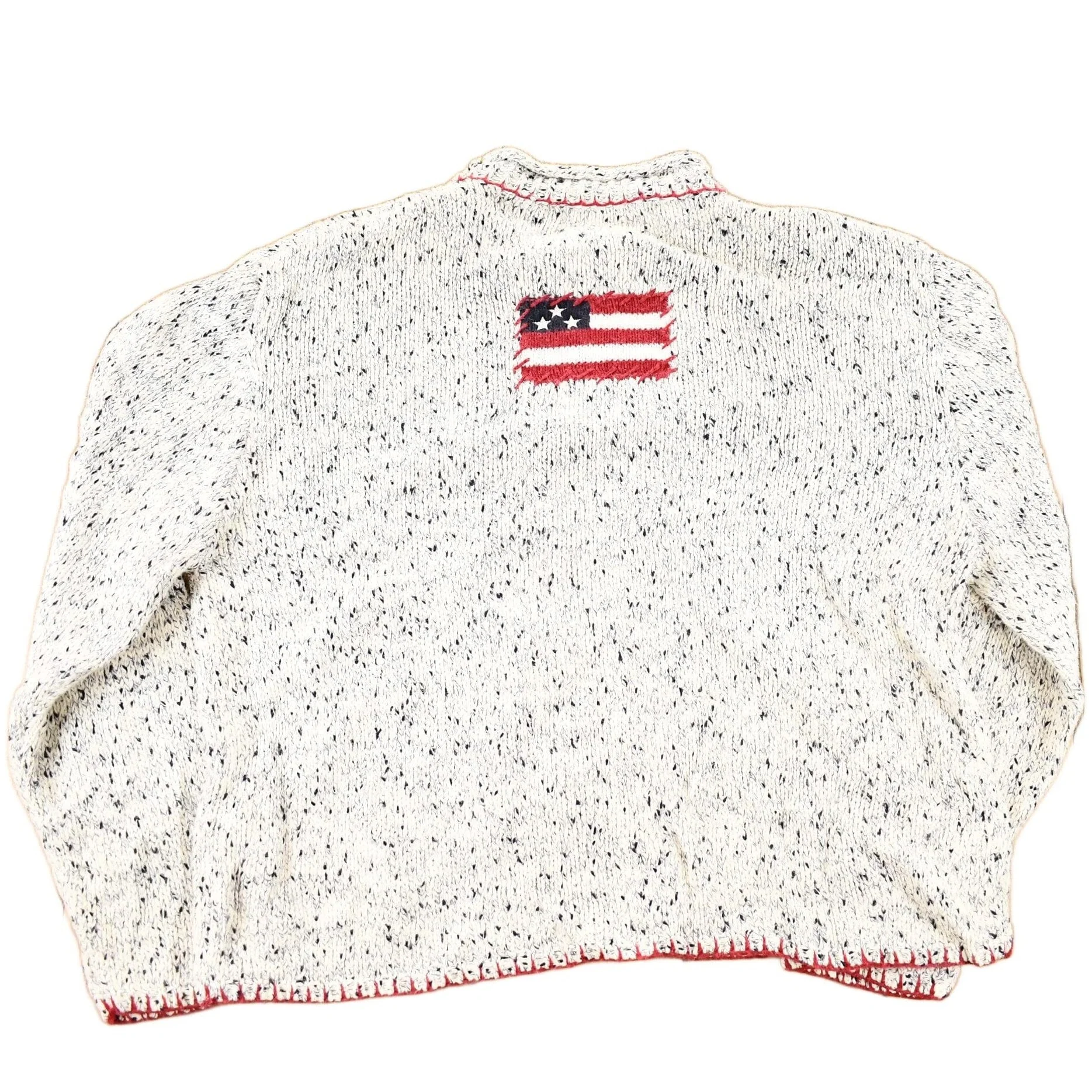 Vintage 1990s Christopher And Banks Hand Embroidered American Flag Chunky Knit Crewneck Sweater Mens M - Image 2