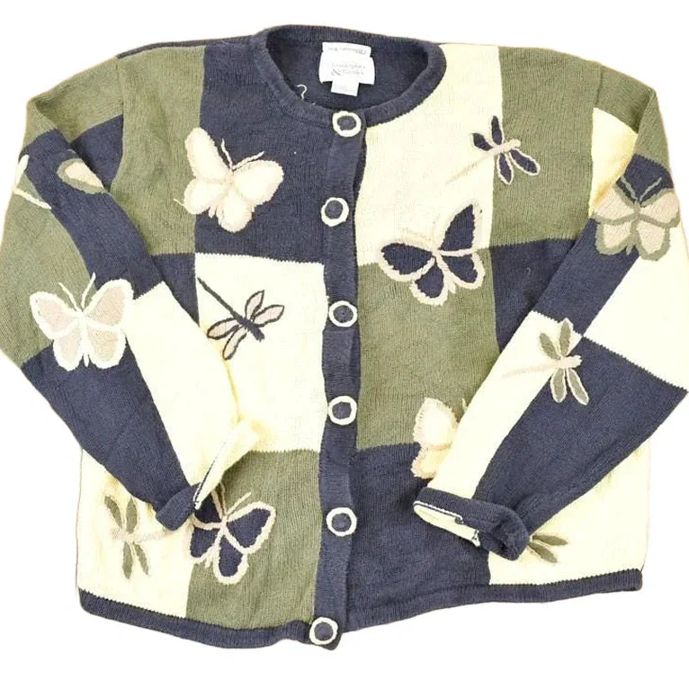 Vintage 1990s Christopher & Banks Abstract Butterfly Knit Cardigan Sweater Womens L