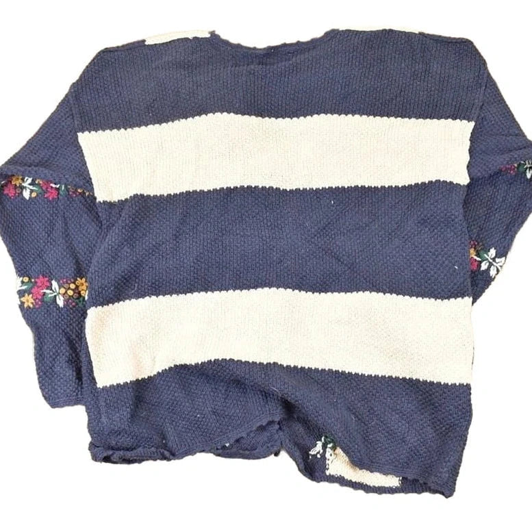 Vintage 1990s Christopher & Banks Hand Embroidered Floral Knit Cardigan Sweater Womens L - Image 2