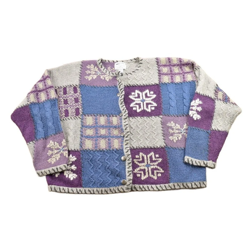 Vintage 1990s Christopher & Banks Knit Patchwork Cardigan Sweater Women's M
