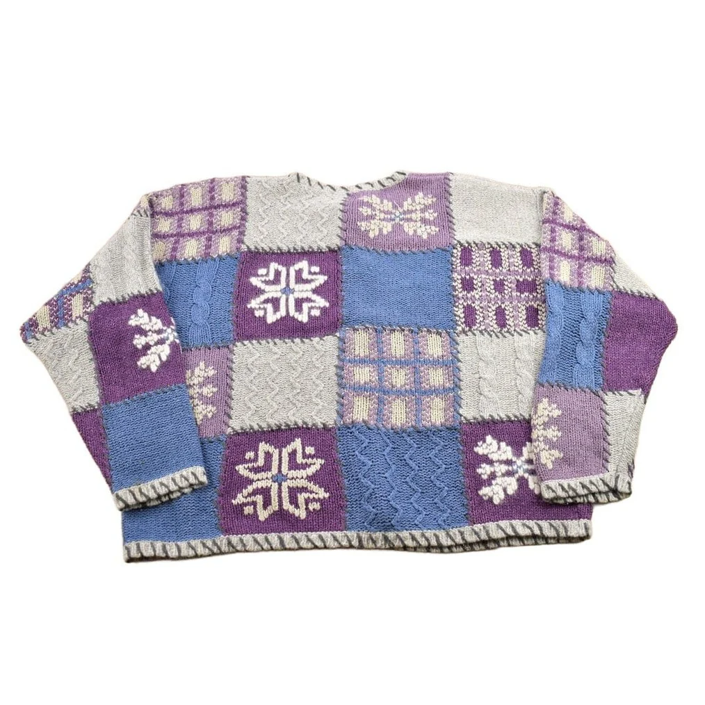 Vintage 1990s Christopher & Banks Knit Patchwork Cardigan Sweater Women's M - Image 2
