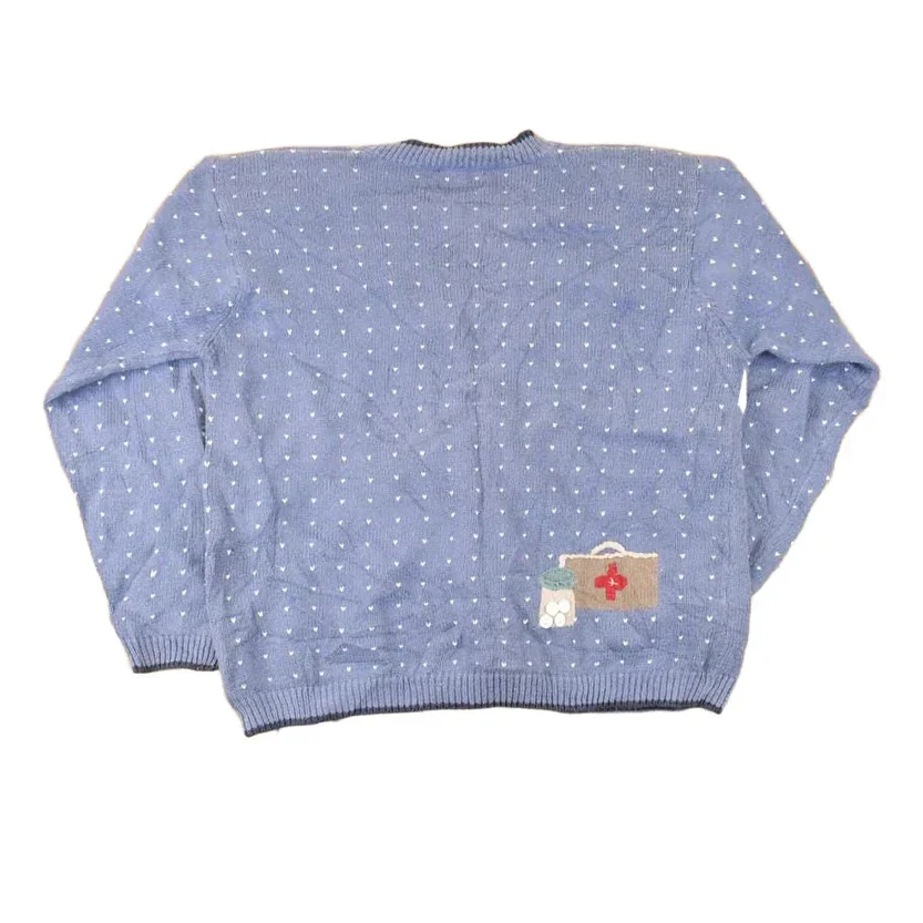 Vintage 1990s Christopher & Banks Teddy Bear Hand Embroidered Knit Cardigan Sweater Women's M - Image 2