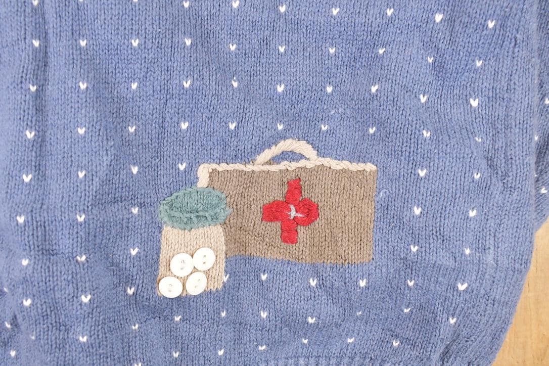 Vintage 1990s Christopher & Banks Teddy Bear Hand Embroidered Knit Cardigan Sweater Women's M - Image 5