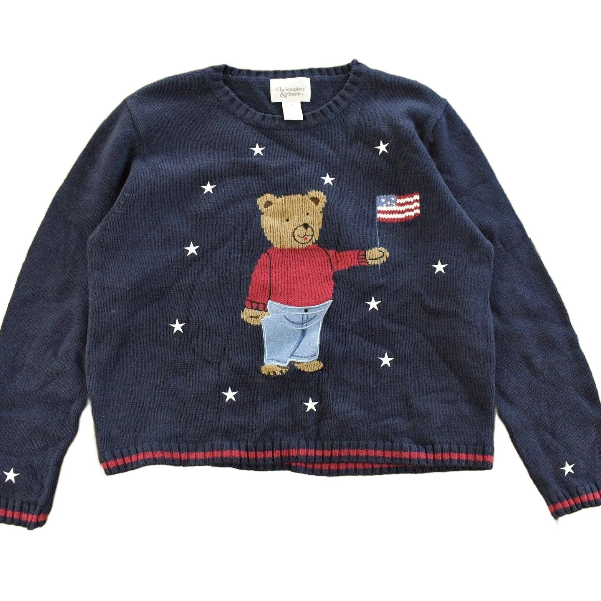 Vintage 1990s Christopher & Banks Teddy Bear USA Knit Crewneck Sweater Women's S