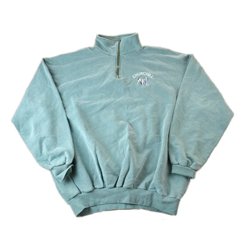 Vintage 1990s Churchill Bulldogs Quarter Zip Mock Neck Collegiate Sweater Men's 2XL