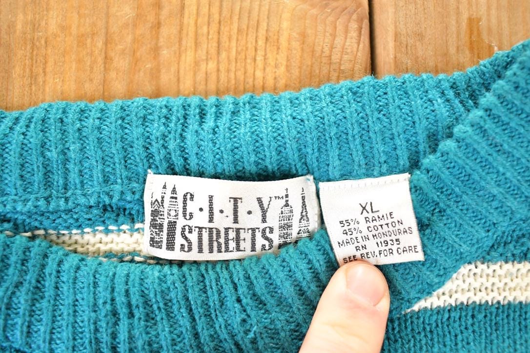 Vintage 1990s City Streets Striped Knit Crewneck Sweater Men's L - Image 4