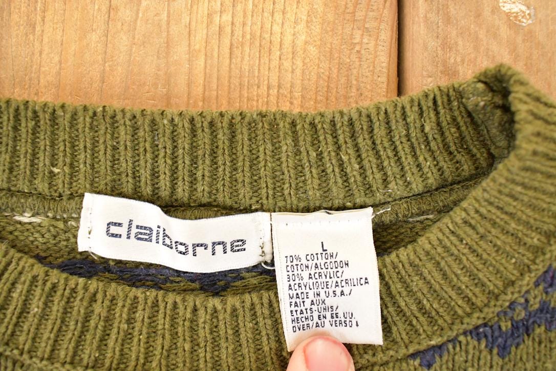 Vintage 1990s Claiborne Abstract Striped Knit Crewneck Sweater Women's XL - Image 4