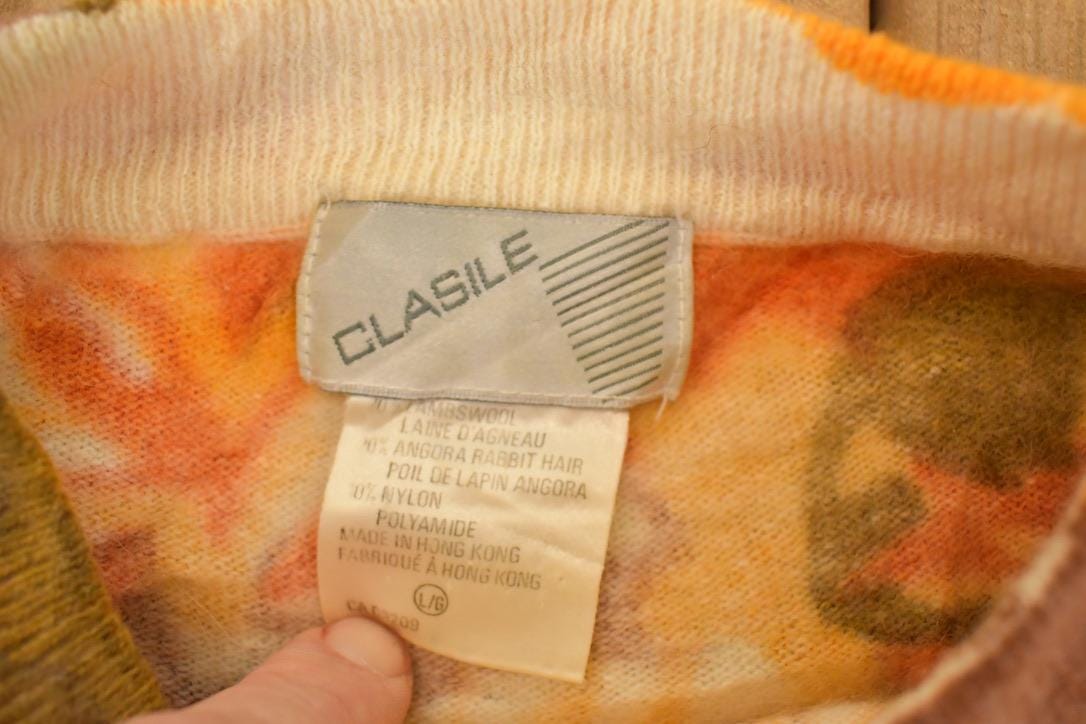 Vintage 1990s Clasile AOP Fall Theme Lambswool Knit Crewneck Sweatshirt Womens M - Image 3