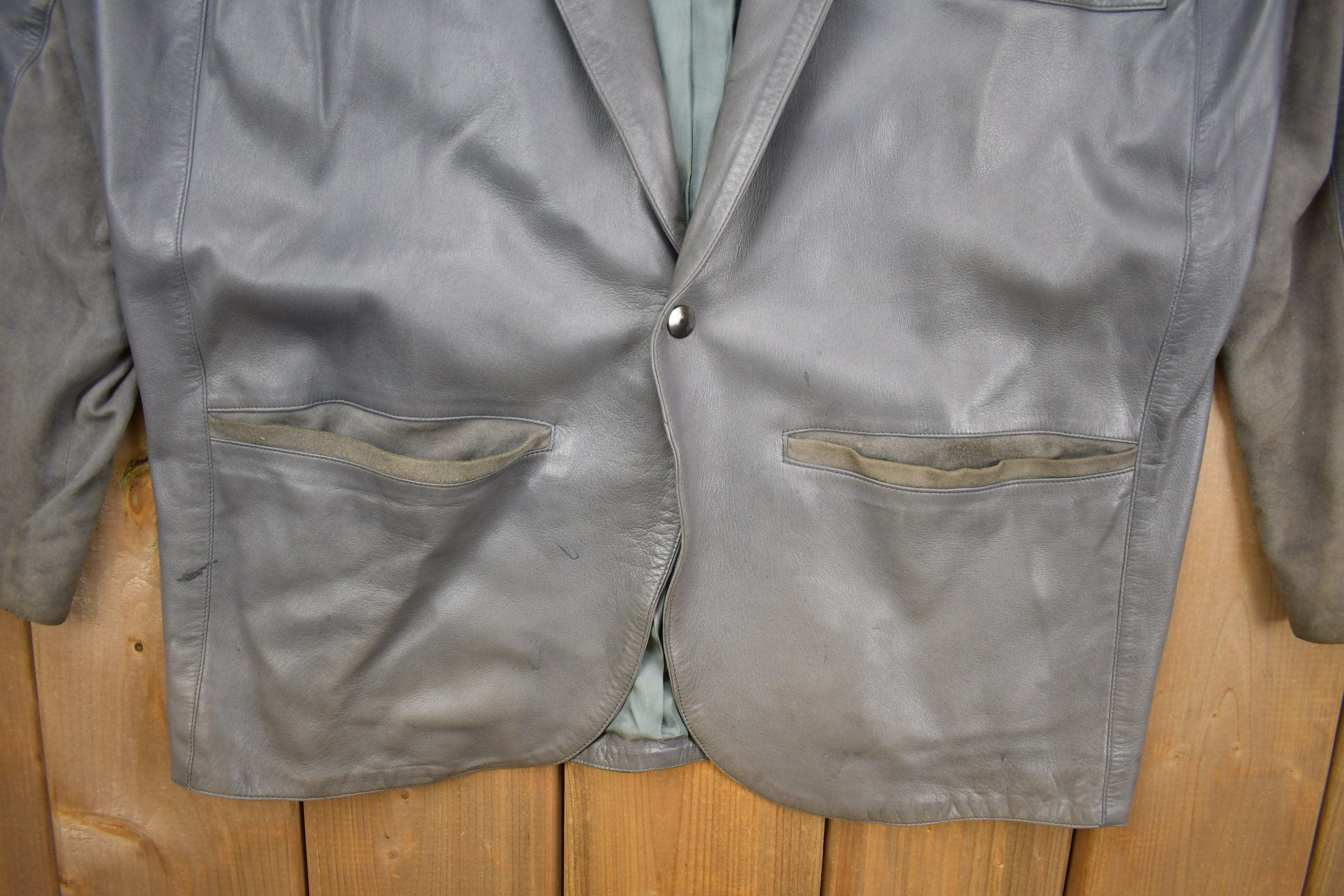 Vintage 1990s Claude Montana Ideal Cuir Leather Blazer Jacket Men's Large - Image 4