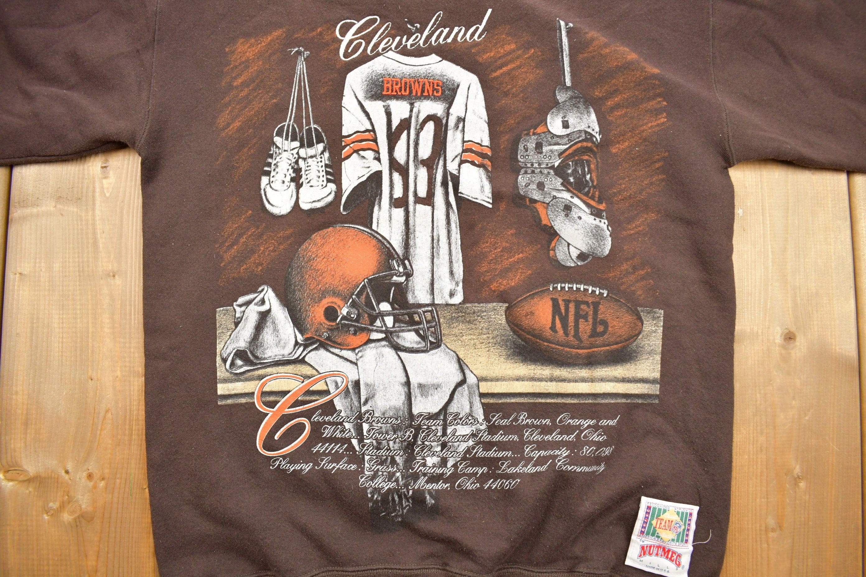 Vintage 1990S Cleveland Browns NFL Nutmeg Locker Room Crewneck Sweatshirt - Image 3