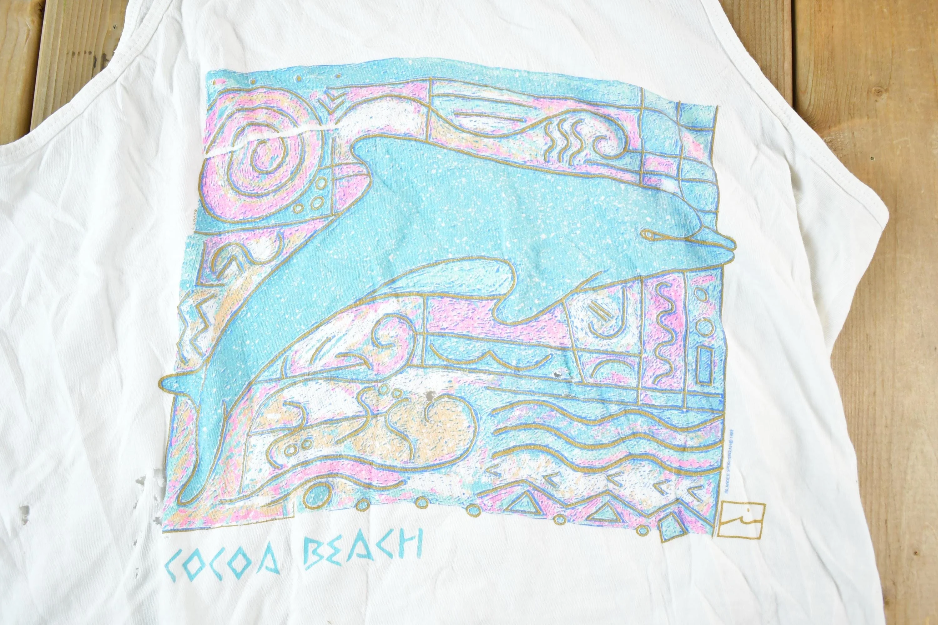 Vintage 1990s Cocoa Beach Dolphins Souvenir Tank Top Mens M - Image 4