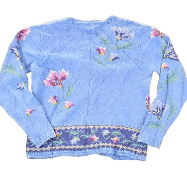 Vintage 1990s Coldwater Creek Floral Embroidered Knit Cardigan Sweater Women's M - Image 2
