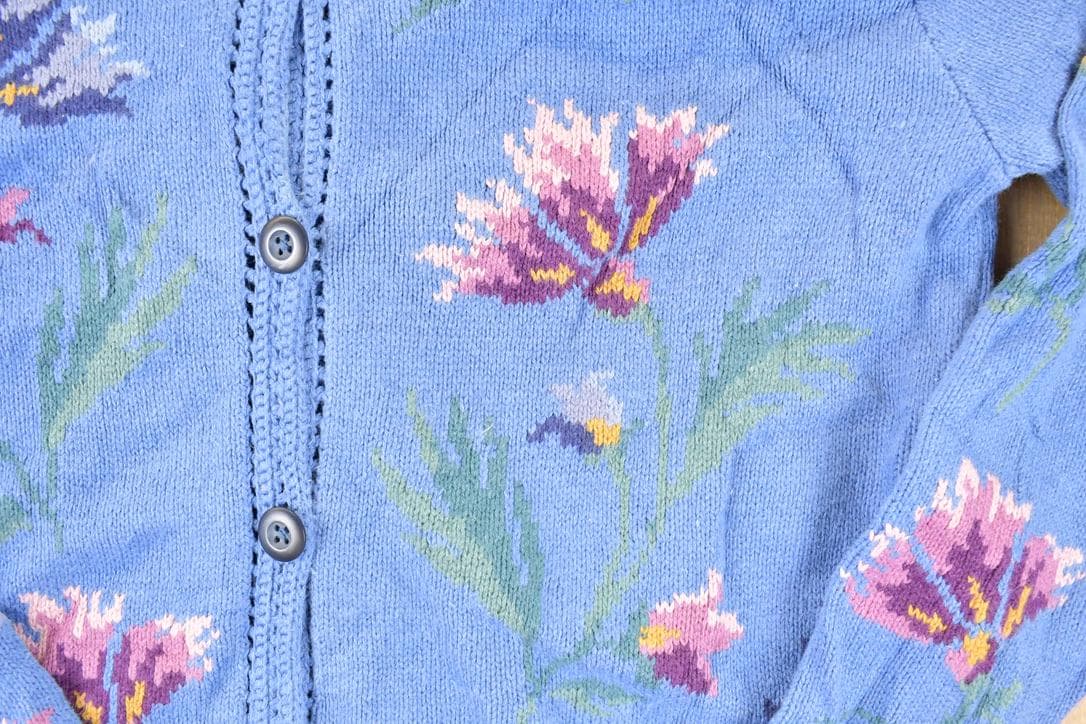 Vintage 1990s Coldwater Creek Floral Embroidered Knit Cardigan Sweater Women's M - Image 3