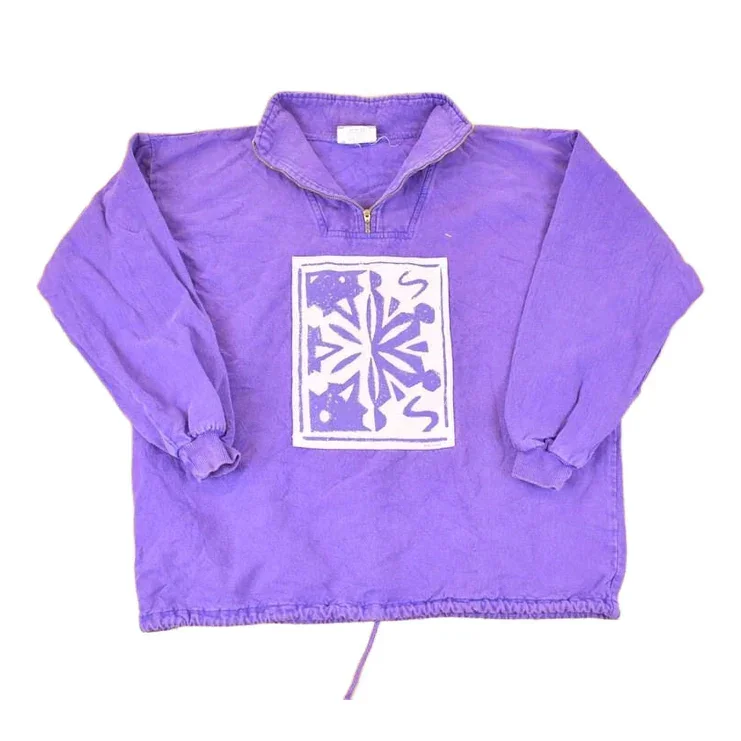 Vintage 1990s Coldwater Creek Large Snowflake Graphic Print Quarter Zip Sweatshirt Men's L