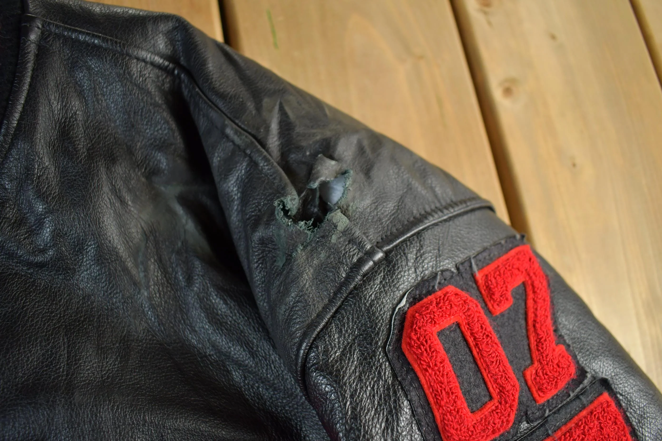 Vintage 1990s Collegiate Leather Varsity Jacket Men's 2XL - Image 7