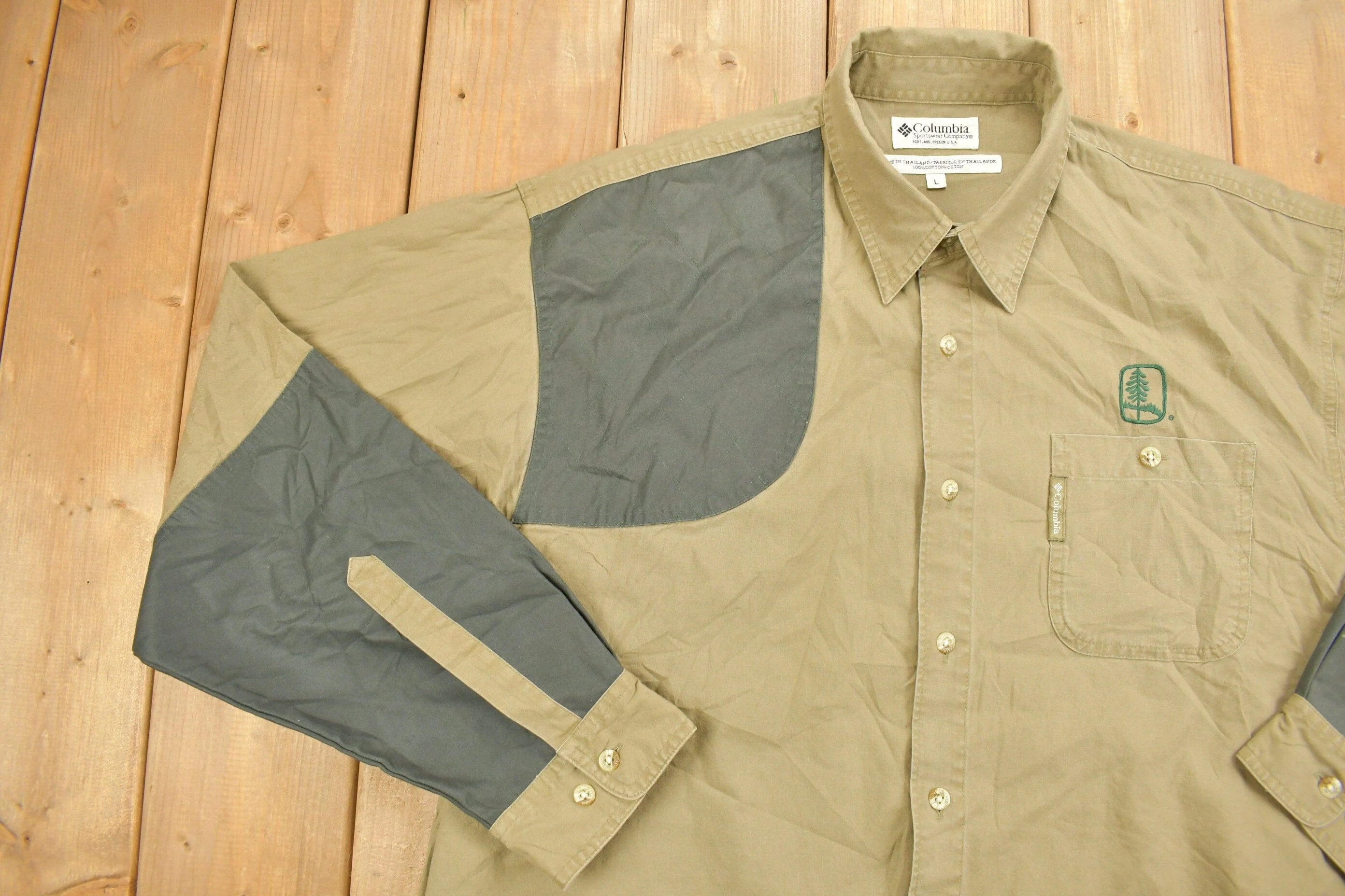 Vintage 1990s Columbia Green Khaki Button Up Shirt Men's XL - Image 4