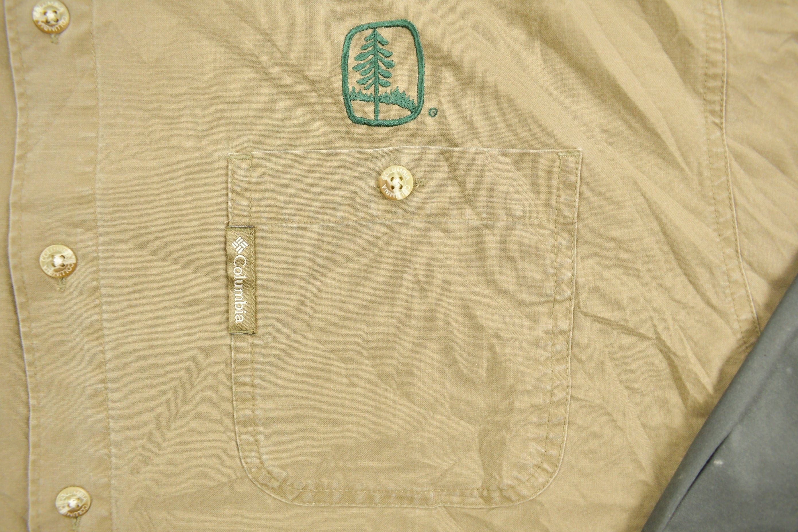 Vintage 1990s Columbia Green Khaki Button Up Shirt Men's XL - Image 5