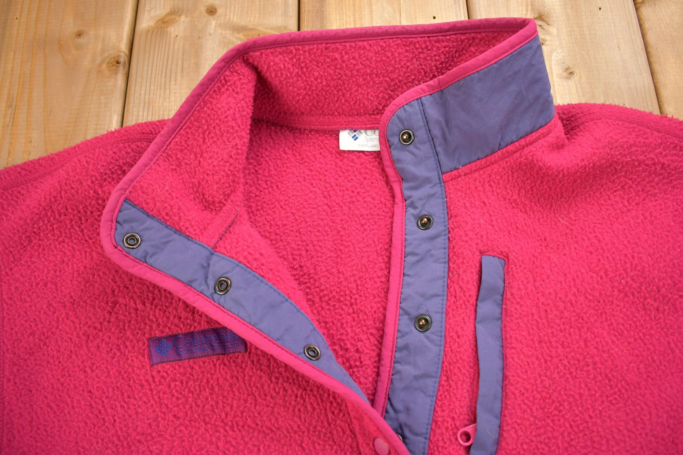 Vintage 1990s Columbia Pink T Snap Fleece Sweatshirt - Image 3