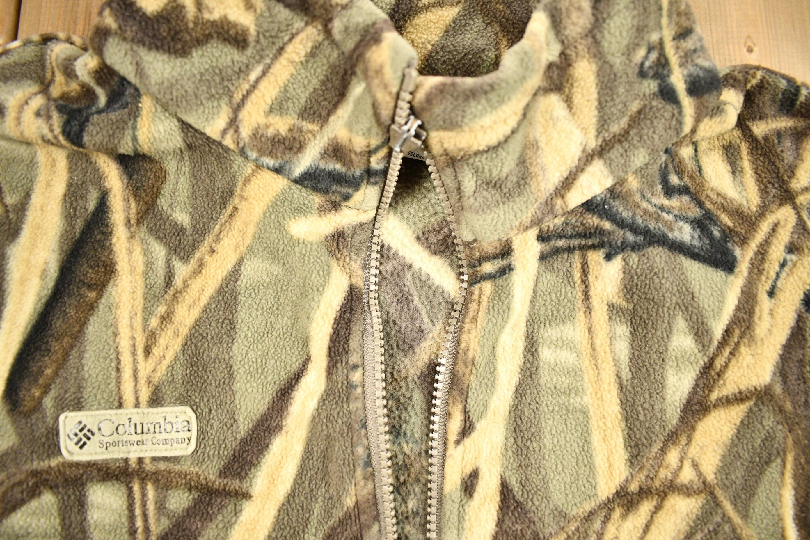 Vintage 1990s Columbia Sportswear Tree Camo Fleece Sweater Men's 2XL - Image 3