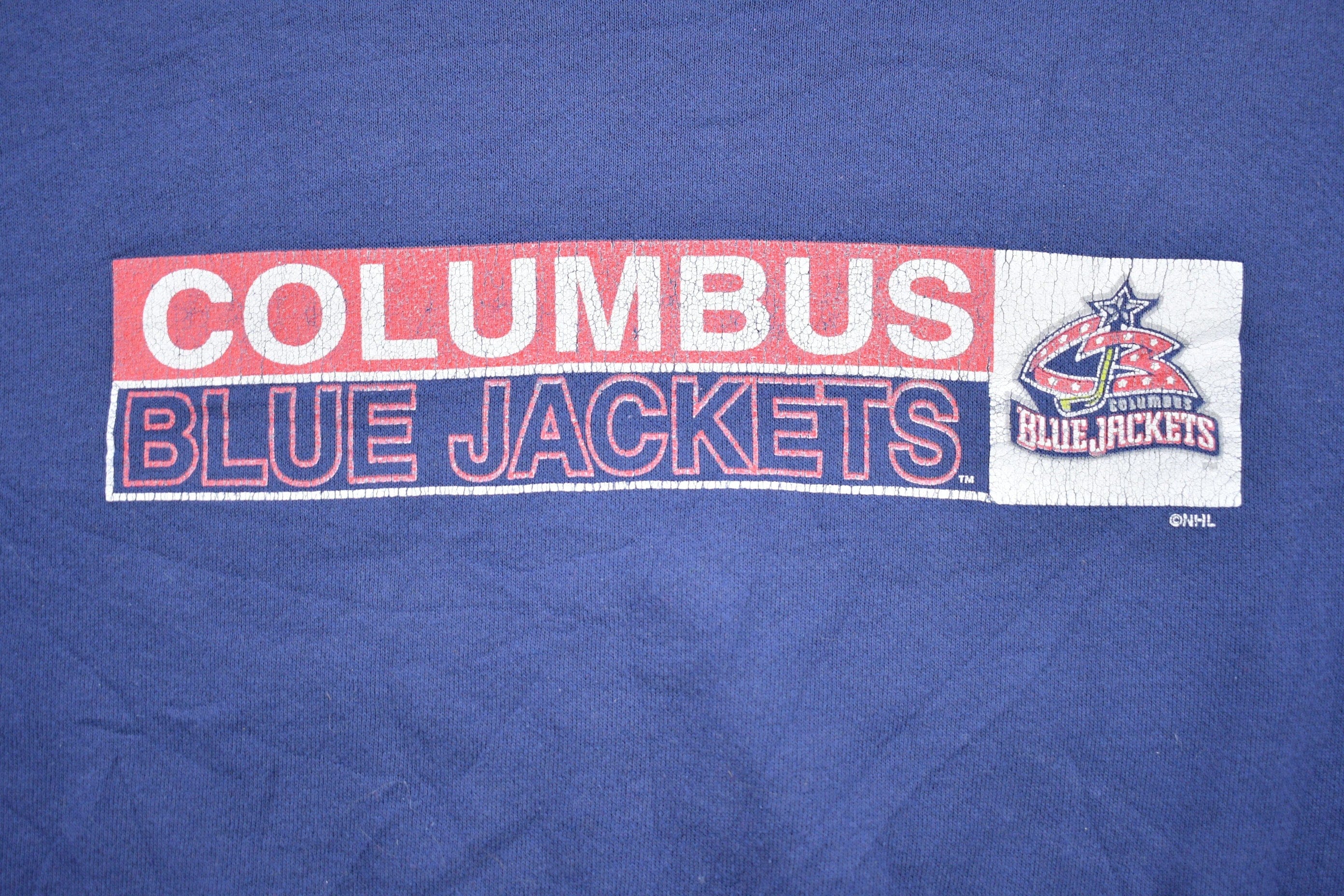 Vintage 1990s Columbus Blue Jackets NHL Distressed Crewneck Sweater Men's M - Image 3