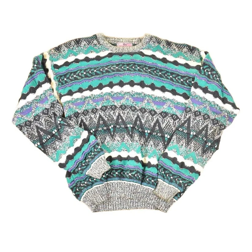 Vintage 1990s Concrete Abstract Striped Pattern Knit Crewneck Sweater Mens L