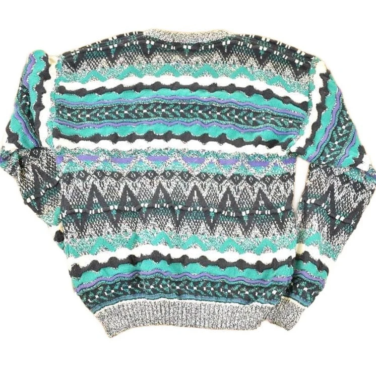 Vintage 1990s Concrete Abstract Striped Pattern Knit Crewneck Sweater Mens L - Image 2