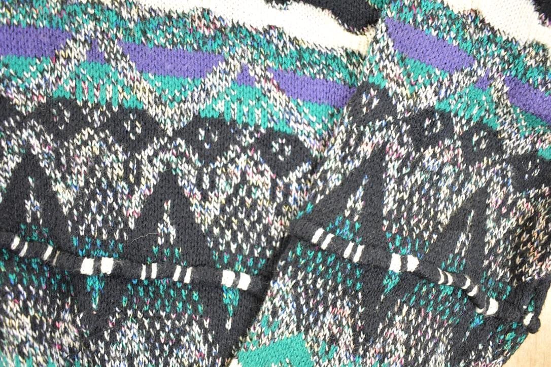 Vintage 1990s Concrete Abstract Striped Pattern Knit Crewneck Sweater Mens L - Image 3