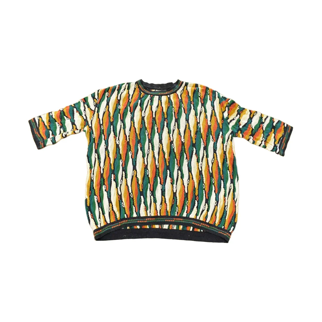 Vintage 1990s Coogi 3D Knit Abstract Short Sleeve Crewneck Sweater Men's Large
