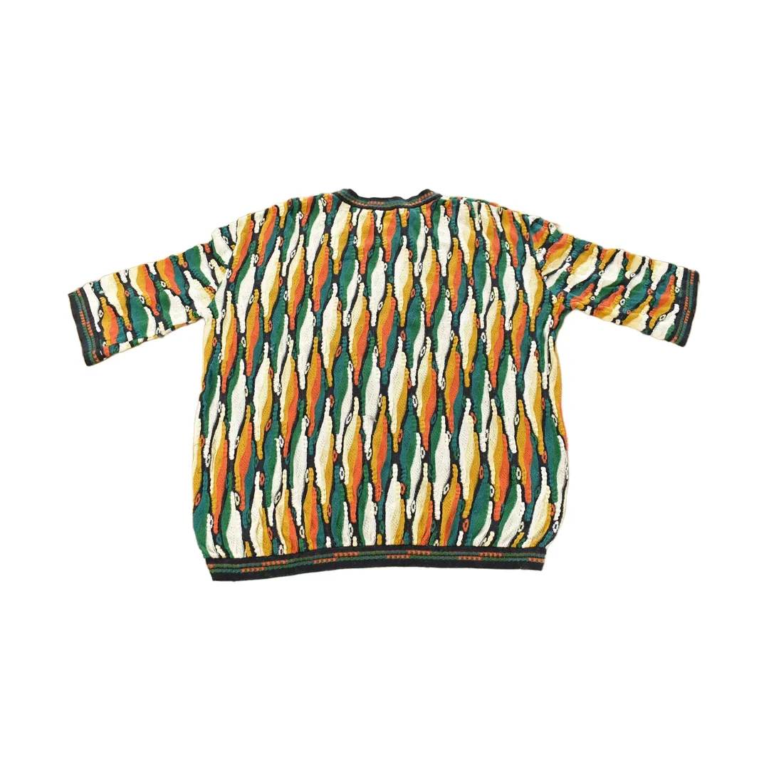 Vintage 1990s Coogi 3D Knit Abstract Short Sleeve Crewneck Sweater Men's Large - Image 2