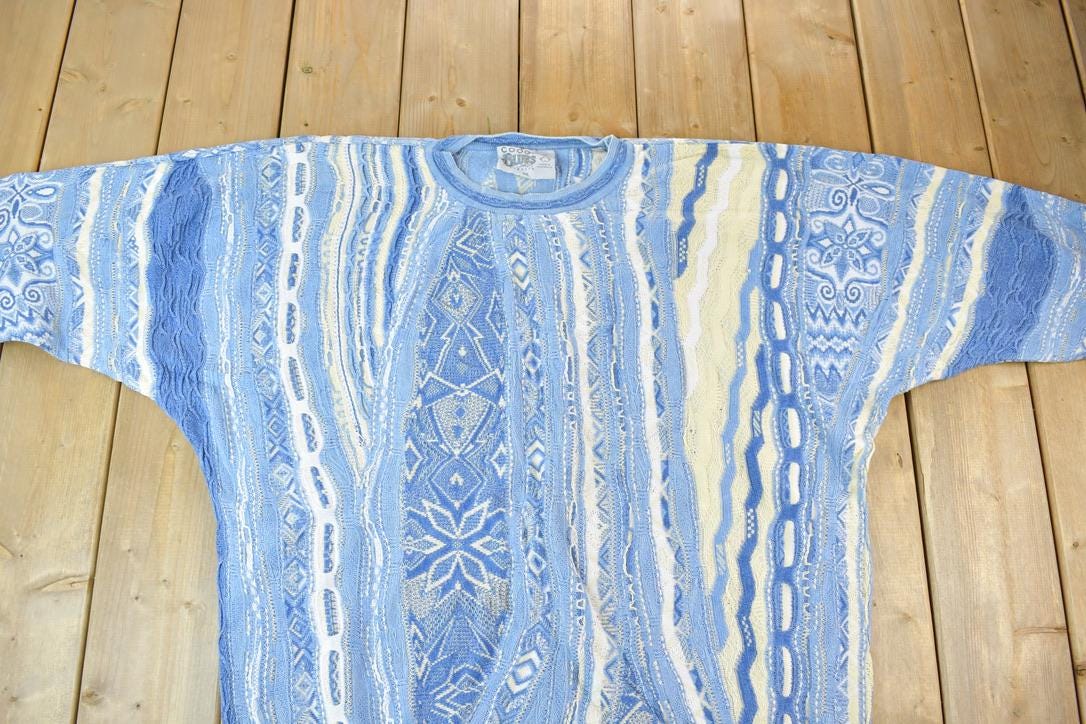 Vintage 1990s Coogi Made In Australia 3D knit 100% Cotton Abstract Pattern Crewneck Sweater Men's 2XL - Image 5