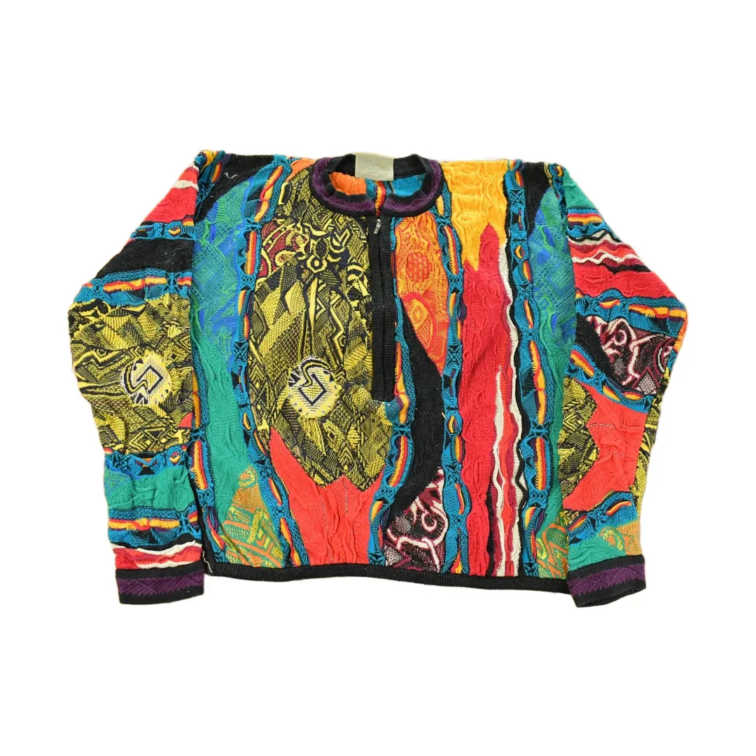 Vintage 1990s Coogi Quarter Zip 3D Knit Abstract Crewneck Sweater Women's S