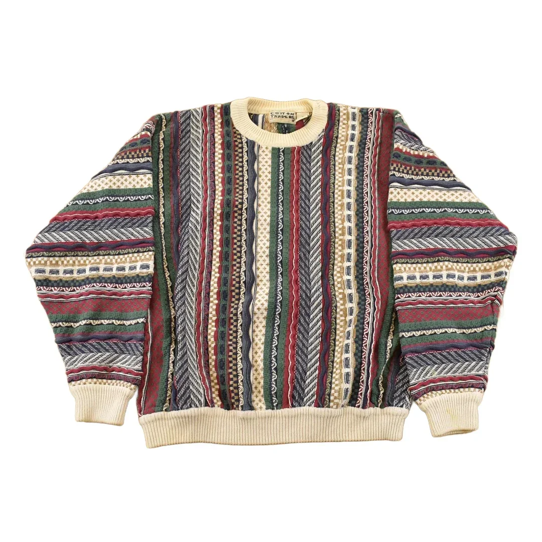 Vintage 1990s Cotton Traders 3D Cable Knit Crewneck Sweater Men's Medium