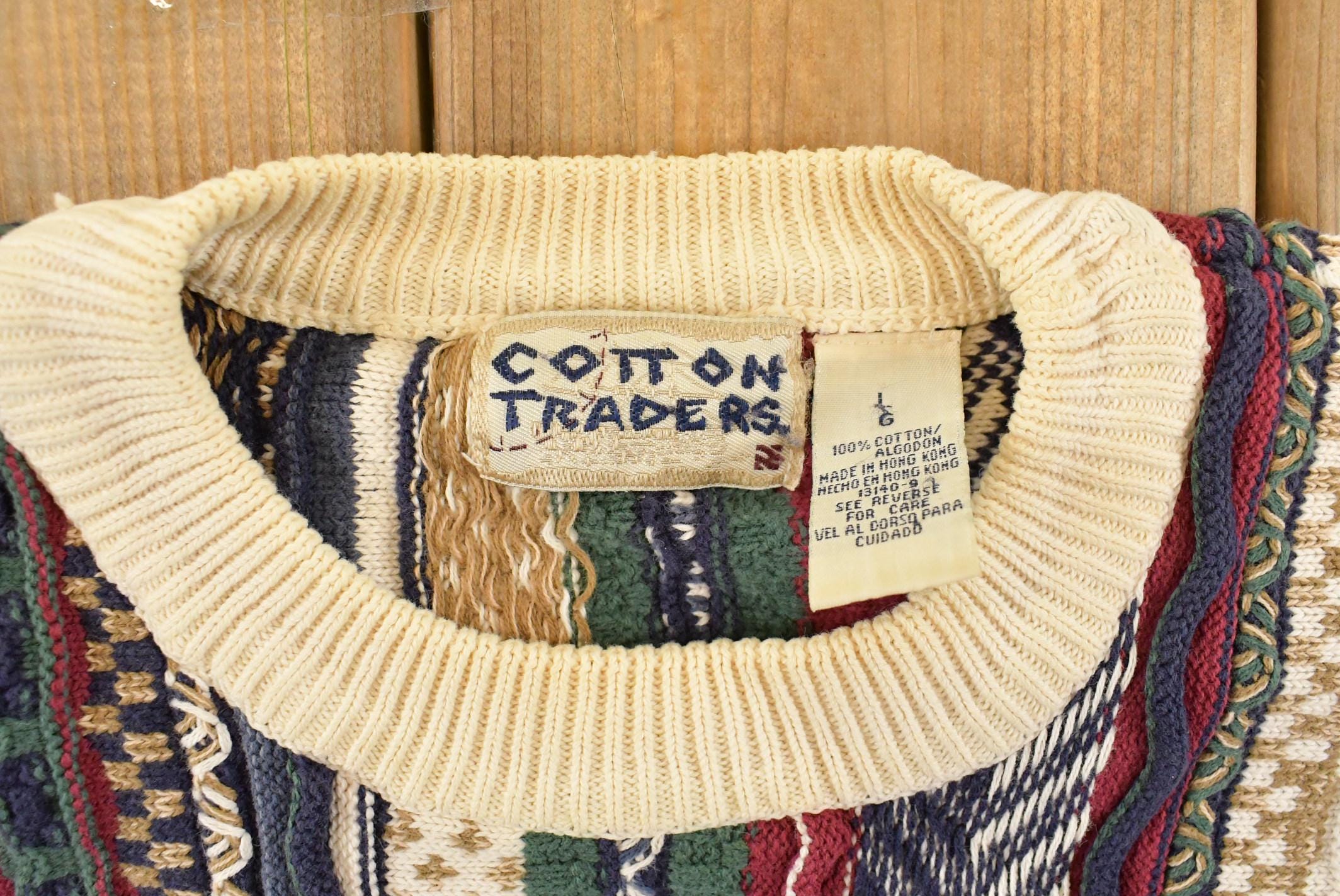 Vintage 1990s Cotton Traders 3D Cable Knit Crewneck Sweater Men's Medium - Image 4