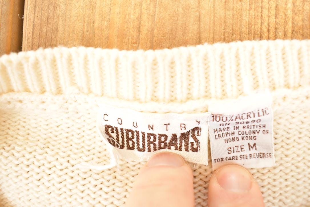 Vintage 1990s Country Suburbans AOP Farm Theme Embroidered Knit Crewneck Sweater Men's S - Image 4