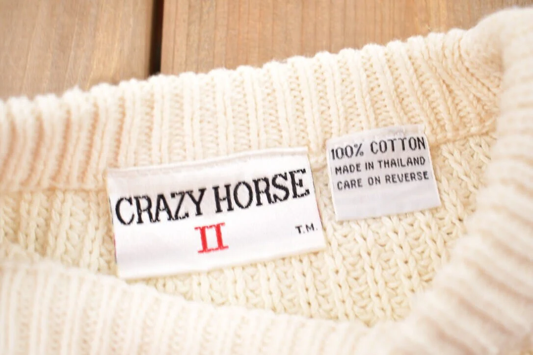 Vintage 1990s Crazy Horse 2 Knitted Crewneck SweaterMen's Medium - Image 3