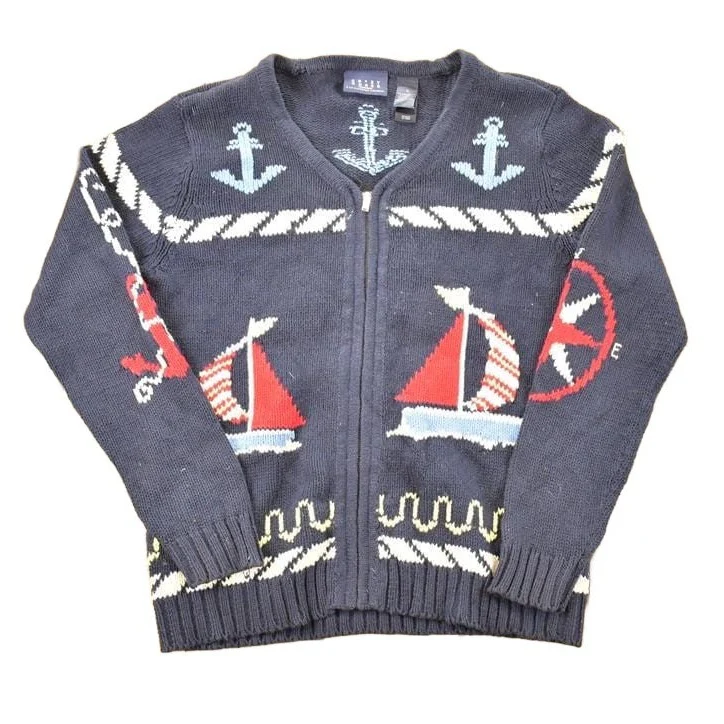 Vintage 1990s Crazy Horse AOP Boating Knit Cardigan Sweater Men's L