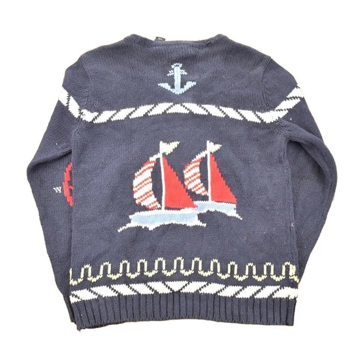 Vintage 1990s Crazy Horse AOP Boating Knit Cardigan Sweater Men's L - Image 2