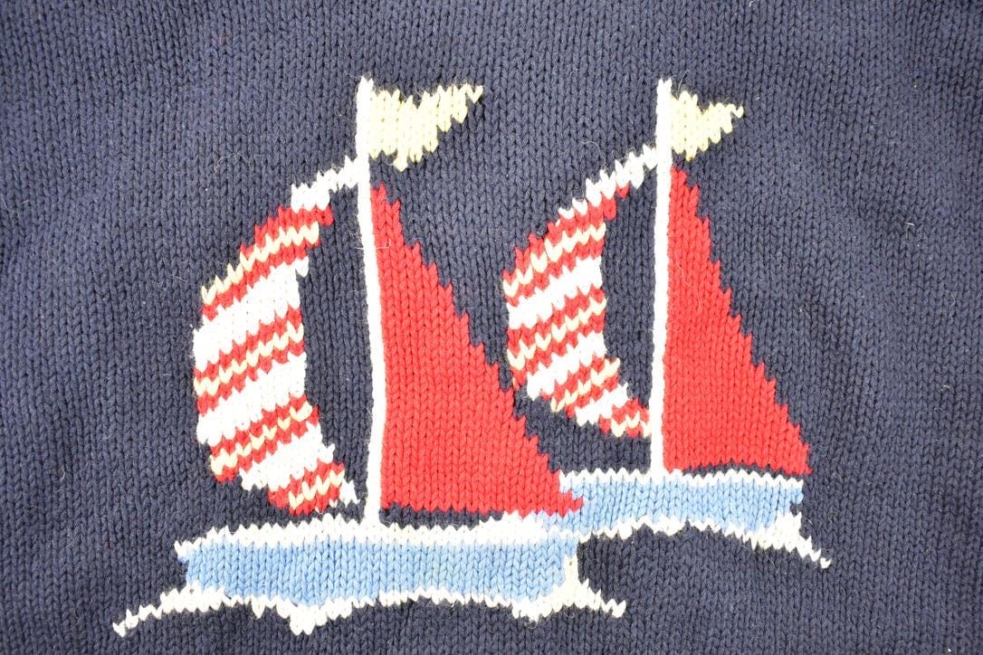 Vintage 1990s Crazy Horse AOP Boating Knit Cardigan Sweater Men's L - Image 4