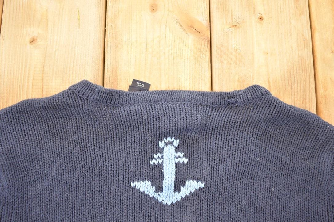 Vintage 1990s Crazy Horse AOP Boating Knit Cardigan Sweater Men's L - Image 5