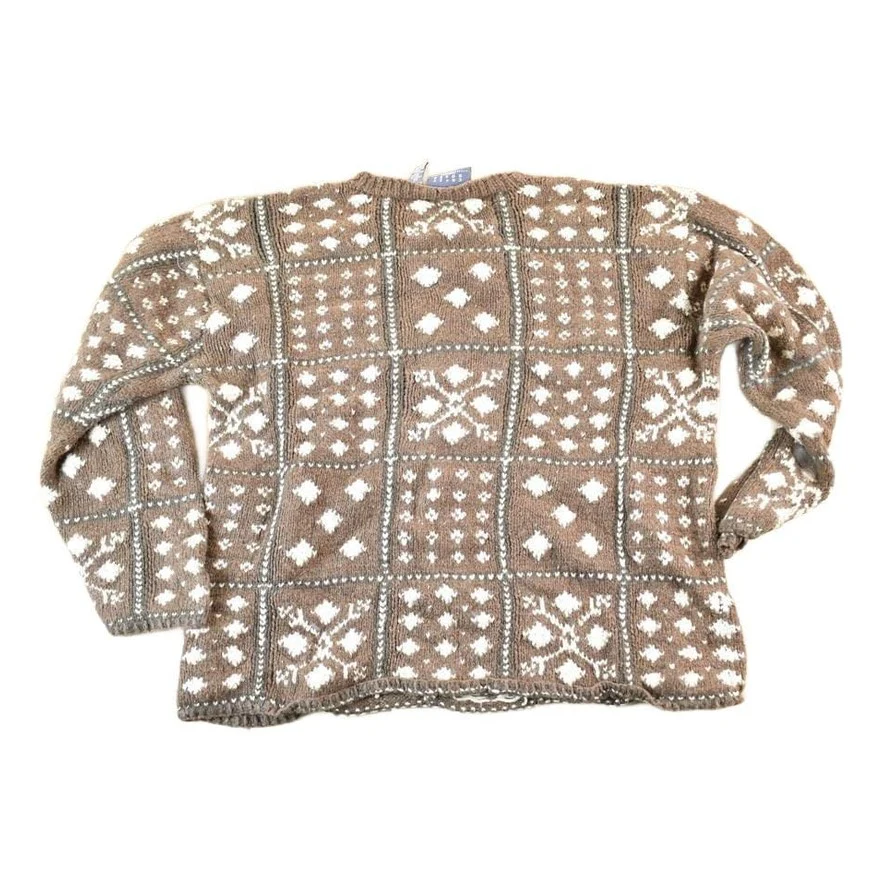 Vintage 1990s Crazy Horse Knit Abstract Pattern Crewneck Sweater Mens L - Image 2