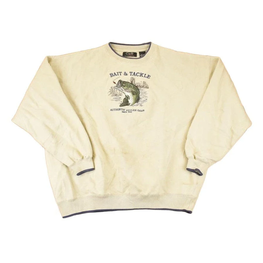 Vintage 1990s Croft And Barrow Bait And Tackle Heavyweight Fishing Crewneck Sweatshirt Mens XL
