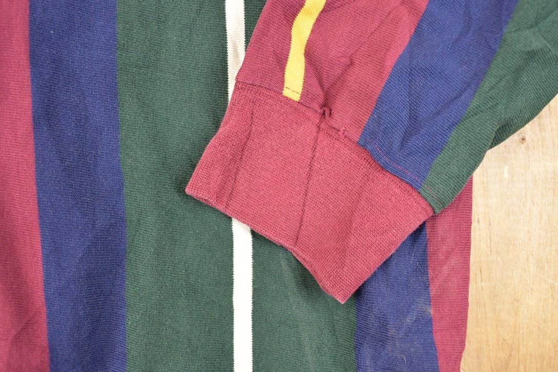 Vintage 1990s Croft And Barrow Striped Rugby Button Up Shirt Men's M - Image 4
